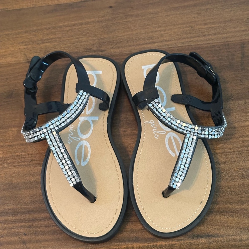 Bebe Black Sandals with Sparkling Accents